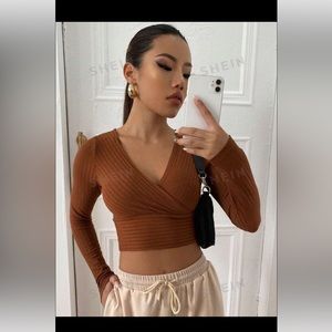 Brown long sleeve crop top.